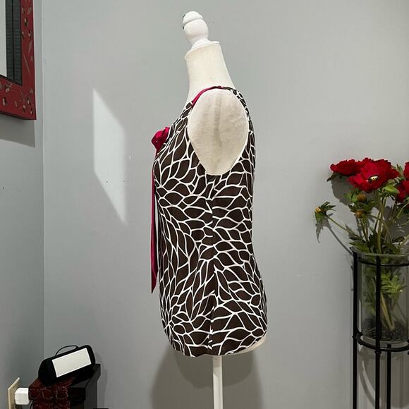 NEW Ann Taylor Silk Classic Keyhole Bow Spiral Flower Sleeveless Two Tone Top 4 - Picture 8 of 16